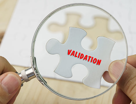 A magnifying glass examines a puzzle piece labeled 'validation', representing thorough vet compliance processes.