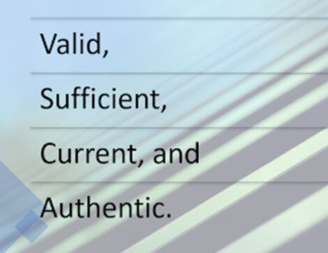 Information Quality | Career Calling International The graphic lists the qualities of valid, sufficient, current, and authentic information for vet compliance.